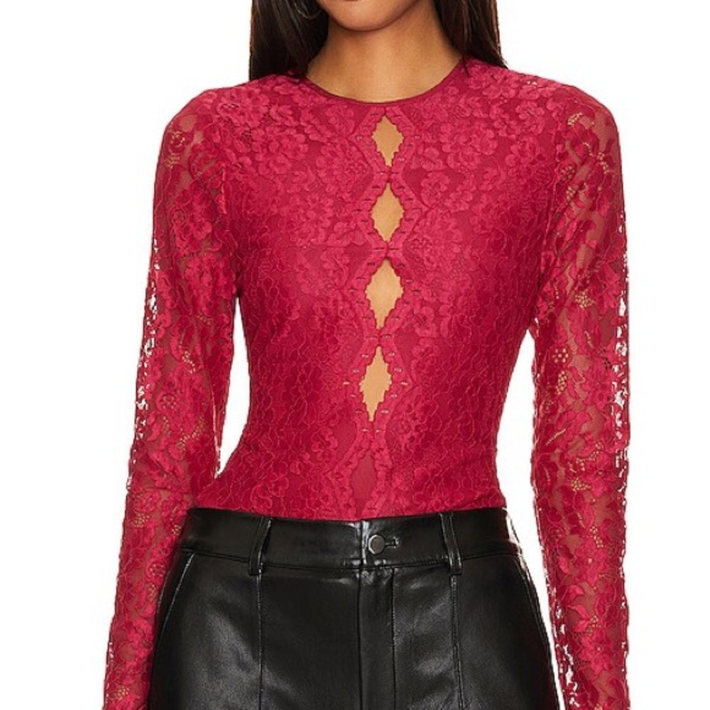 Cami NYC Red Long Sleeve Fitted Bodysuit with Cut Outs